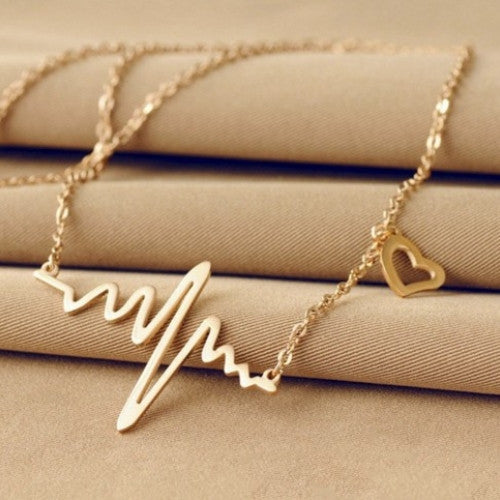 Heartbeat Gold Plated Pendant Charm Lightning Necklace