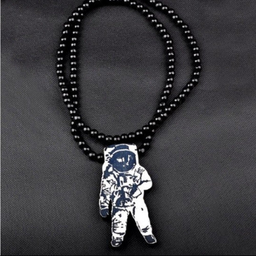 Hip Hop Wood Astronaut Men Necklace Pendant