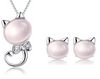 Crystal Pink Cat Jewelry 925 Silver Rose Quartz Jewelry Sets