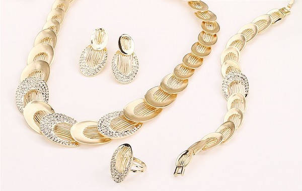 Crystal Rhinestone Pendant Gold Plated Wedding Party Necklace Set